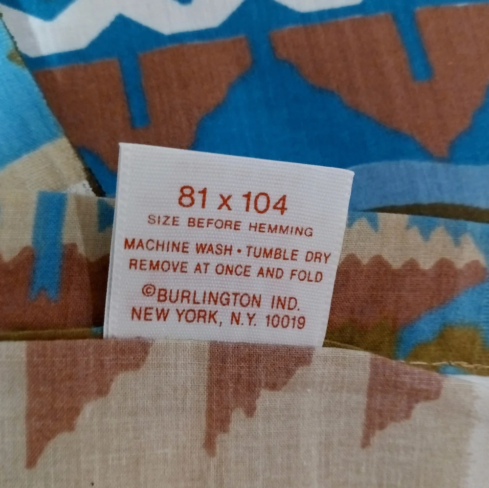 Vintage Full Flat Sheet Burlington Pueblo Southwest No-Iron Percale